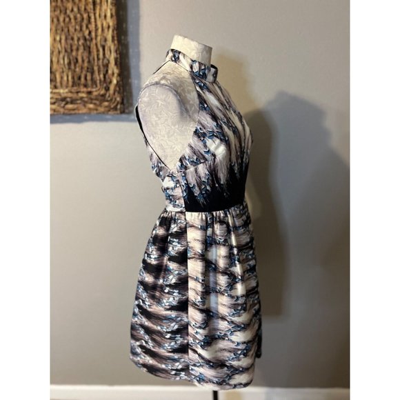 TIBI Backless A Line Dress 8 Silk Black Gray Ivory Blue NWT - Picture 6 of 12